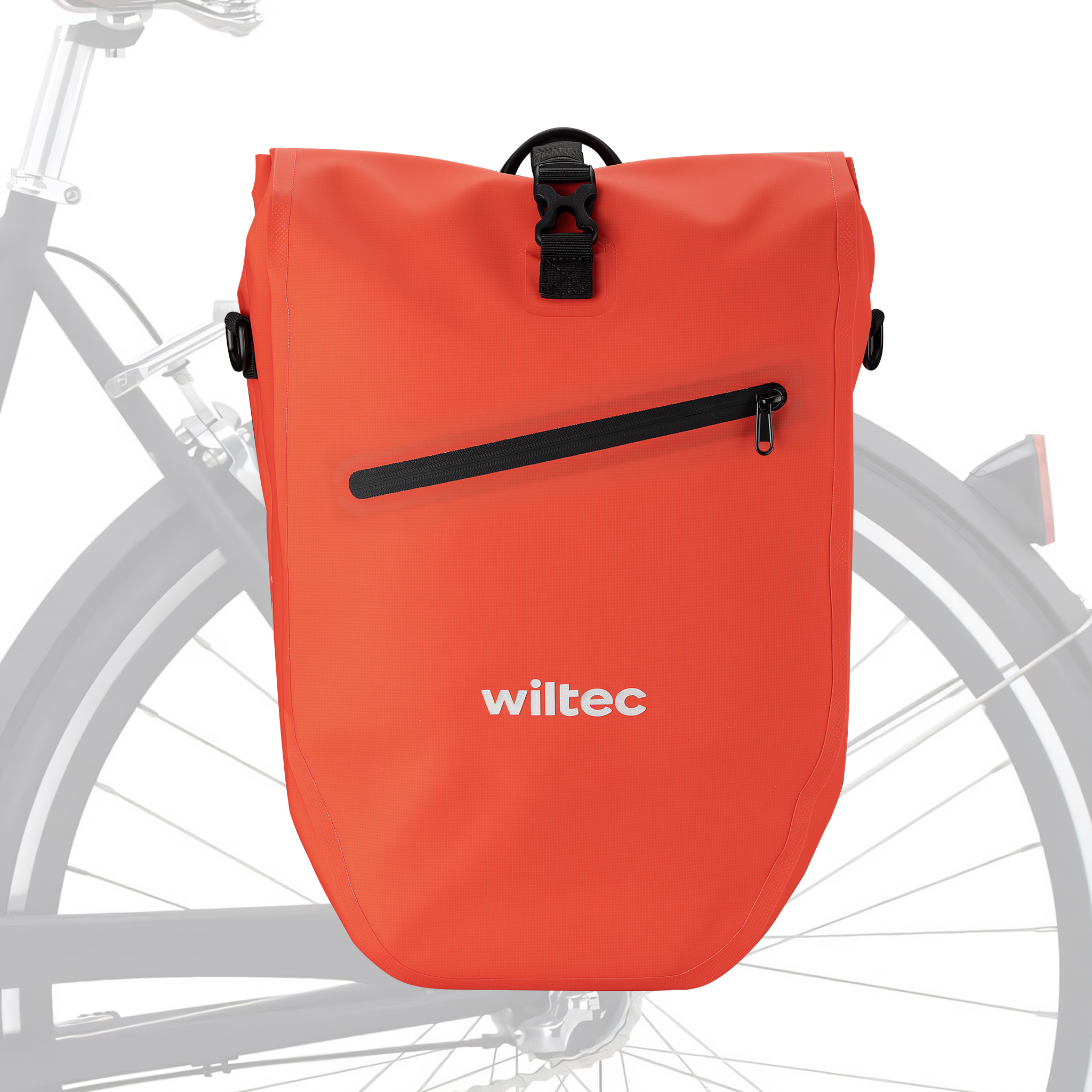 borsa-da-bici-posteriore-690lav-1.jpg Wiltec Borsa per bici 20 l rossa, impermeabile, montaggio al portapacchi posteriore bicicletta, gancio girevole a 360° ed elementi riflettenti - immagine 1