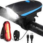 OMERIL LETOUR Luci Bicicletta LED Ricaricabili USB con Clacson, Luce Bici Anteriore e Posteriore Super Luminoso Luce Bici LED per Bici Strada e ...