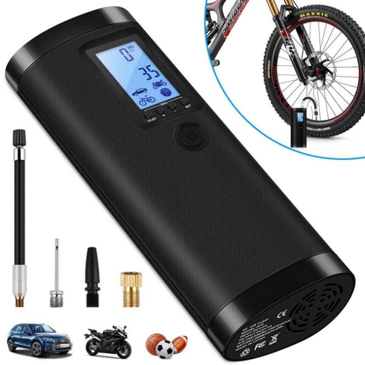 pompa-per-bici-elettrica-980sfm-1.jpg Pompa elettrica Universale Power Bank 2000mAh Ricarica USB - immagine 1